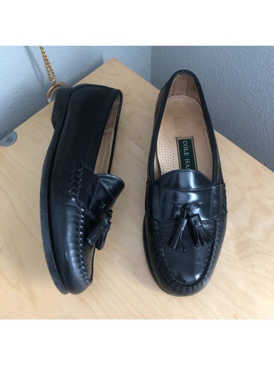 Cole Haan Men\'s 8.5 E Black Leather Tasseled Pinch Casual Loafers Dress Shoes main image 4